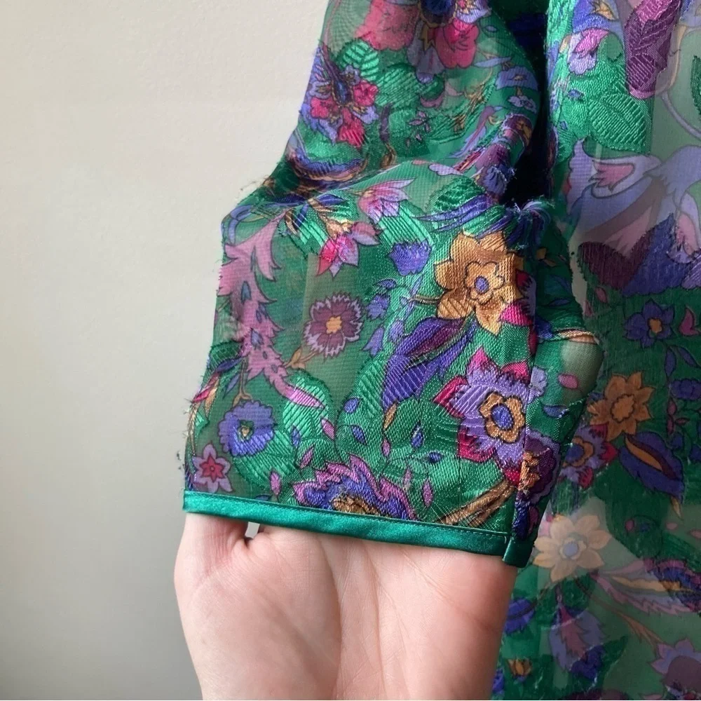 Victoria’s Secret | Vintage Gold Label Sheer Green Floral Maximalist Sleep Top - Picture 5 of 9